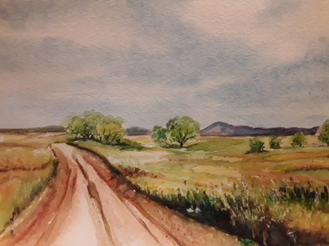 Dirt road in watercolor by Chris Reynolds 2019 Dirt Road Acrylic Painting, Dirt Road Drawing, Dirt Road Painting, Dirt Drawing, Chris Reynolds, Road Drawing, Road Painting, Watercolour Ideas, Dirt Roads