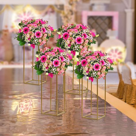 Outdoor Wedding Backdrops, Metal Column, Geometric Centerpiece, Flower Floor, Metal Columns, Stand Flower, Cube Shape, Baby In Bloom, Flower Holder