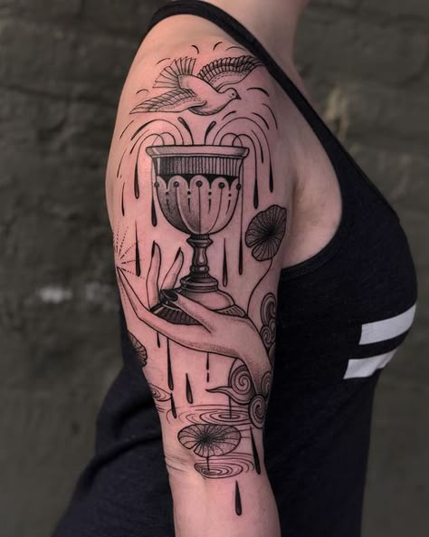 Ace Of Cups, Traditional Tattoo Inspiration, Cup Tattoo, Tarot Tattoo, Tattoo Apprenticeship, Boho Tattoos, Fresh Tattoo, April 13, Tattoo Design Drawings