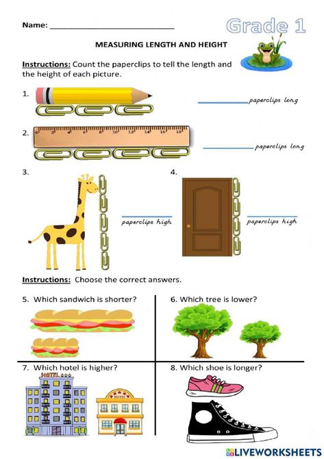 Measuring length activity for Grade 1 Measuring Length Worksheet Grade 1, Measuring Length Worksheet, Measurement Grade 1, Length Worksheets Grade 1, Maths Grade 1 Worksheets, Measuring Length Activities, Activity For Grade 1, Math Measurement Activities, Kindergarten Numbers