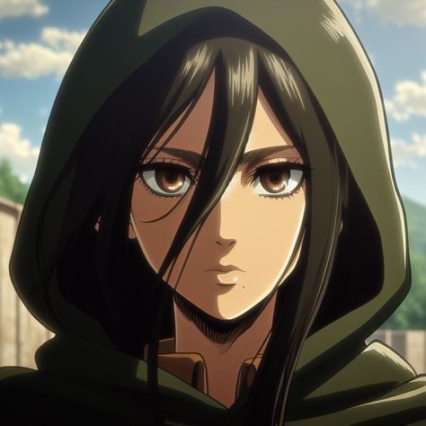 Attack on titan Aot Oc Girl, Aot Titan Shifter Oc, Brown Hair Anime, Long Curly Black Hair, Aot Titans, Aot Oc, Anime Brown Hair, Black Hair Green Eyes, Titan Shifter