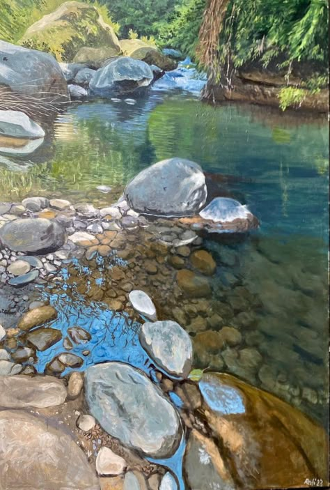 Beautiful Paintings Of Nature, Pond Painting, Water Stream, River Painting, Lily Painting, Scenic Photos, Landscape Art Painting, 수채화 그림, Water Reflections