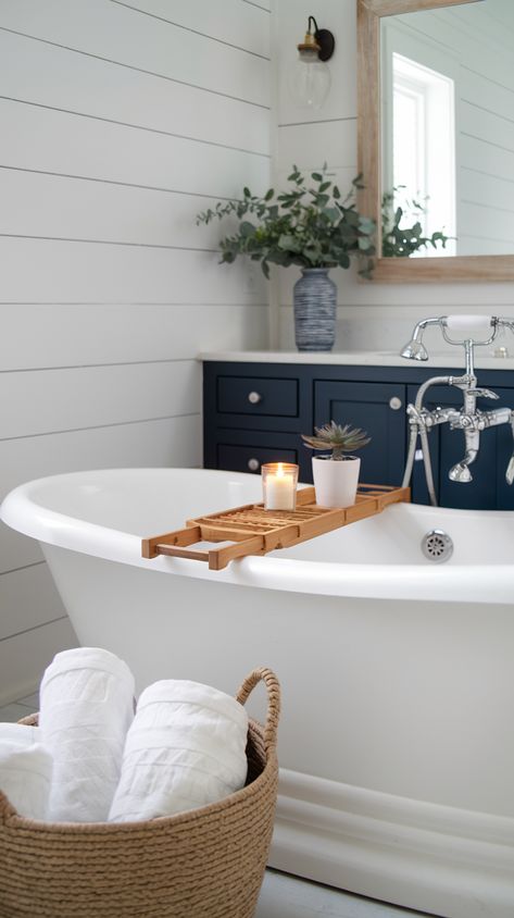 Create your dream bathroom with these coastal design ideas. From shiplap walls to freestanding tubs and woven accents, find inspiration for a beachy retreat. Coastal Modern Farmhouse Bathroom, Modern Coastal Farmhouse Bathroom, Coastal Master Bath, Shiplap Bathroom Ideas, Coastal Chic Bathroom, Coastal Design Ideas, Beach Cottage Bathroom, Coastal Bathroom Ideas, Coastal Bathroom Design