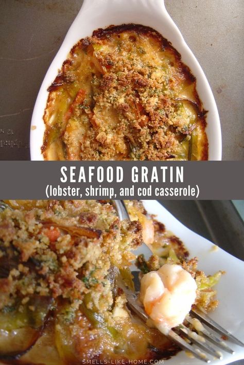 Seafood Gratin - Smells Like Home Ina Garten Seafood Gratin, Seafood Gratin Ina Garten, Sea Food Casserole Recipes, Easy Seafood Casserole, Shrimp Gratin Recipes, Ina Garten Seafood Recipes, Baked Seafood Recipes, Crabmeat Augratin, Crabmeat Casserole