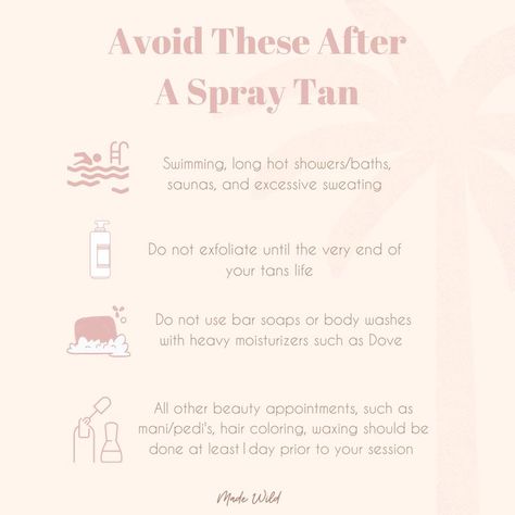 Post Spray Tan Tips, Spray Tan Benefits, Spray Tan Business Name Ideas, Spray Tanning Tips, Spray Tan Content Ideas, Spray Tan Posts, Spray Tan Marketing Social Media, Spray Tan Room Ideas, Spray Tan Shades