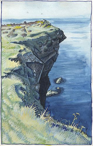 Mountain Cliff Drawing, Cliff Drawing Reference, Cliff Illustration, Cliff Drawing, Cliff Painting, Cliff Art, Rock Cliff, Large Landscape Painting, Ireland Photography