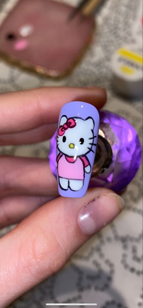 Nail Art Doll Design, Ganpati Nails, Doll Nail Art Designs, Shinchan Nail Art, Kitty Nails Design, Doll Nail Art, Cartoon Nail Art Designs, Hello Kitty Nail Art, Kitty Nail Art