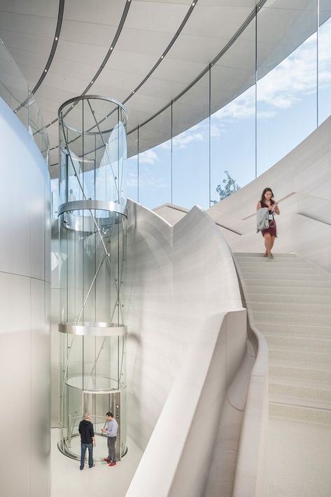 Cupertino California, Apple Park, Elevator Design, Glass Lift, Glass Elevator, Foster Partners, Norman Foster, Park Pictures, Glass Walls