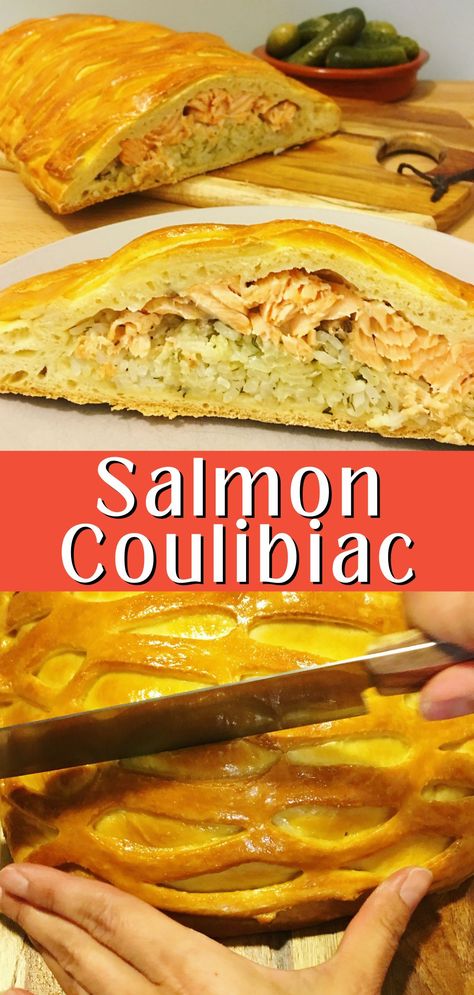 Salmon Coulibiac - Kulebyaka - Peter's Food Adventures Salmon Coulibiac Mary Berry, Salmon Coulibiac, Yeast Dough Recipe, Rustic Recipes, Yeast Dough, Fish Pie, Salmon And Rice, Ethnic Food, Mood Food