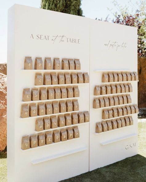 One of our favourite wedding trends of 2024 has to be Interactive Seating Charts 🥂 From flower or foliage walls filled with food or drink escort cards and or items that double up as favours, to the fun ‘Ring for Cocktails’ concept where guests ring a bell, and suddenly, a mysterious hand appears, offering them a cocktail or, glass of Champagne! Click the link in our bio for The Hottest Wedding Trends for 2024: https://brnw.ch/21wKWUd Pic 1: @andimejiaco Pic 2: @itspapercliche & @ellilaurenw... Interactive Seating Chart, Interactive Seating Chart Wedding, Champagne Seating Chart, Orchid Wedding, Glass Of Champagne, Trends For 2024, Wedding Drink, Double Up, Seating Chart Wedding