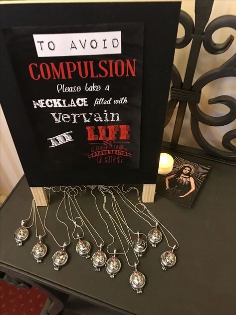 The Vampire Diaries Birthday, Vampire Diaries Party, Tvd Party, Birthday Ideas Decorations, Vampire Theme Party, Vampire Halloween Party, Vampire Diaries Jewelry, Twilight Party, Arielle Kebbel