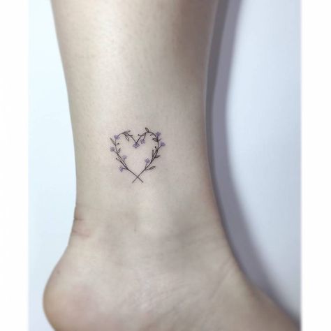 Flower heart tattoo placed on the ankle, fine line Ankle Tattoo Heart, Heart Fine Line Tattoo, Heart Tattoo Sleeve, Heart Tattoo Stencil, Fine Line Heart Tattoo, Floral Heart Tattoo, Tattoo Group, Flower Heart Tattoo, Family Heart Tattoos