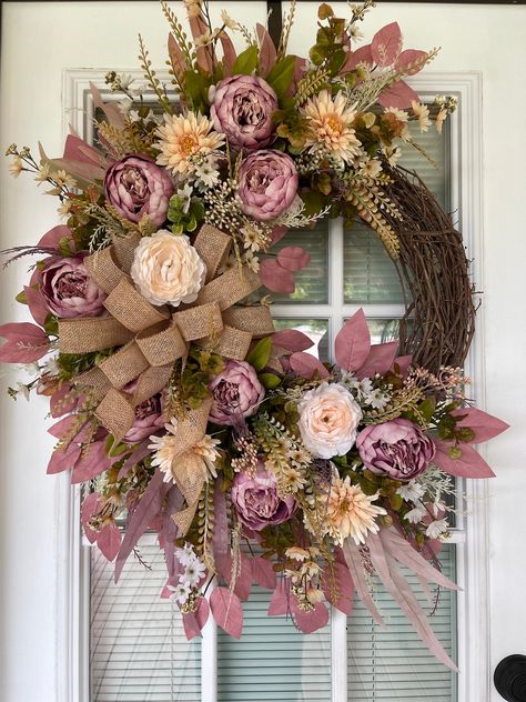 Boho Fall Wreath, Pink Fall Wreath, Peony Wreath, Farmhouse Wreath, Front Door Wreath, Large Wreath, Pastel Wreath, Year Round Wreath Pastel Fall Wreath, Pink Pumpkin Wreath, Pink Fall Wreath, Pink Thanksgiving Wreath, Boho Fall Wreath, Pink And Yellow Wreath, Pastel Wreath, Silk Wreaths, Peony Wreath