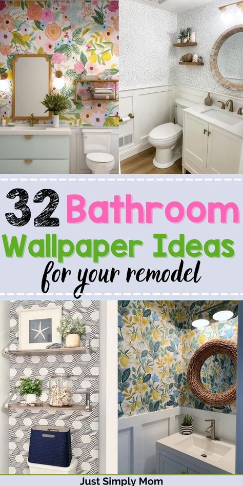 Modern and Gorgeous Bathroom Wallpaper Ideas Wallpaper Ideas Bathroom, Vintage Bathroom Wallpaper, Half Bathroom Wallpaper, Small Powder Room Wallpaper, Bathroom Wallpaper Trends, Modern Bathroom Trends, Bathroom Wallpaper Modern, Wallpaper For Small Bathrooms, Wallpaper Accent Wall Bathroom