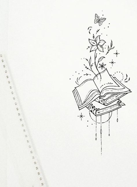 Book With Rose Tattoo, Escape Reality Tattoo, Line Art Book Tattoo, Minimalistic Book Tattoo, Book Reading Tattoo, Witchy Book Tattoo, Mini Book Tattoos, Regency Tattoo, Book Tattoos Minimalist