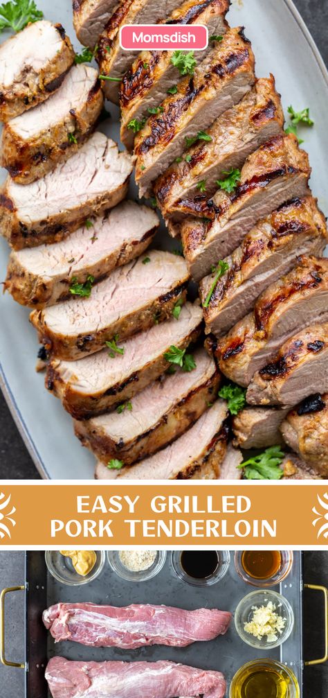 Celebrate the Fourth of July with this delicious grilled pork tenderloin recipe! Featuring a garlicky marinade of soy sauce, Dijon mustard, and honey, this juicy and tender dish is sure to become a favorite you'll return to again and again! Honey Dijon Pork Tenderloin, Grilled Pork Tenderloin Marinade, Pork Tenerloin, Pork Tenderloin Grilled, Grilled Pork Tenderloin Recipes, Honey Mustard Marinade, Pork Tenderloin Marinade, Pork Tenderloin Medallions, Grilled Pork Loin