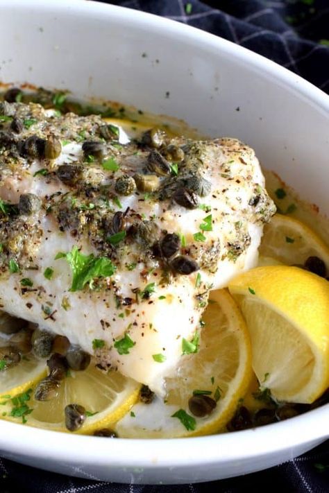 Recipes With Capers, Capers Recipe, Cod Fish Recipes, Baked Fish Recipes, Cod Recipes, Cod Fish, Baked Fish, Food Shows, Fish Dishes