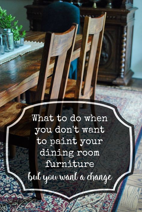 What to do when you don't want to paint your dining room furniture, but you want a change! www.huntandhost.net Thrift Store Diy, Painted Dining Chairs, Mirror Makeover, Chair Makeover, Furniture Rehab, Divine Design, T Love, Décor Diy, Flipping Furniture