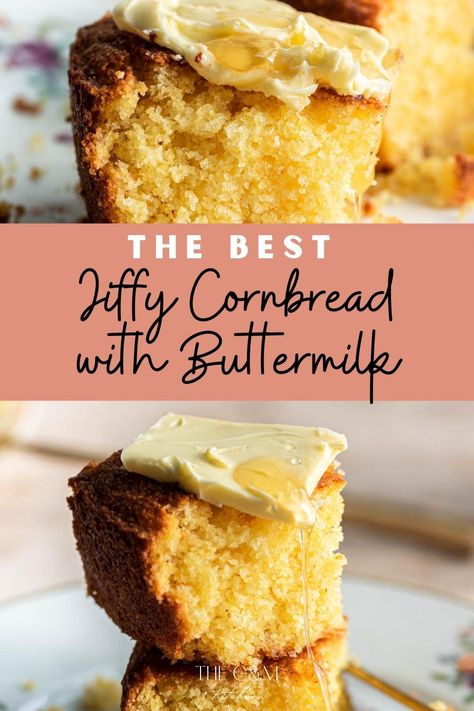 This is the best jiffy cornbread recipe! The addition of buttermilk, butter, and honey makes it so tender, moist, and rich! It comes together in one bowl and in less than five minutes! Best Jiffy Cornbread Recipe, Cornbread With Buttermilk, Easy Honey Butter, Jiffy Mix Recipes, Creamed Corn Cornbread, Jiffy Recipes, Buttermilk Recipe, Perfect Cornbread, Honey Cornbread Muffins