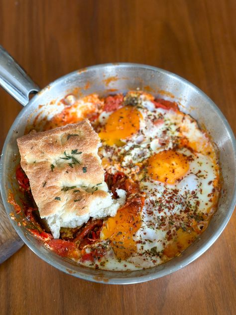 Turkish Shakshuka - Rosemont Market & Bakery Turkish Shakshuka, Market Bakery, Shakshuka Recipe, Shakshuka Recipes, Turkish Breakfast, Break Fast, Spicy Dishes, How To Double A Recipe, Chili Flakes