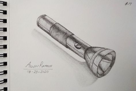 Torch Light Drawing, Torch Sketch, Flashlight Drawing, Torch Drawing, Object Sketches, Shading Drawing, Tools Drawing, Object Drawing, Principles Of Art