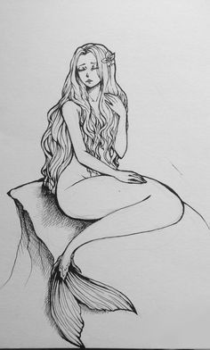 Mermaid Sketch, Sketch Pencil, Mermaid Art, Line Art Drawings, Art Classes, Art Diy, Diy Art, Pencil Drawings, Line Art