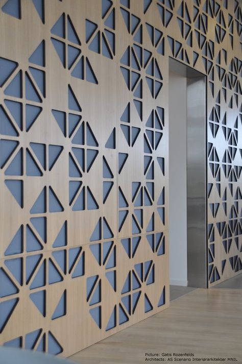 Have you not succeeded in finding a wall cladding that exactly matches your design ideas?  No need to despair. We offer customized wall elements that fit your personal requirements, such that the shapes, perforations and colours are totally individual. Wall Cladding Interior, Modern Partition Walls, Jaali Design, Oak Plywood, Wall Panel Design, Wood Cladding, Partition Design, Interior Wall Design, Partition Wall