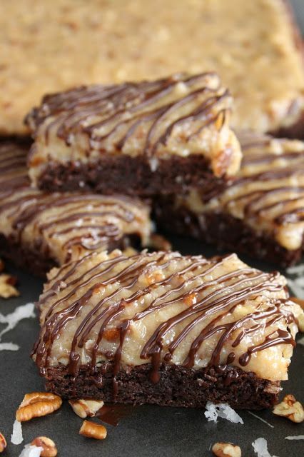 German Chocolate Bars, German Chocolate Brownies, German Chocolate Cookies, Chocolate Cookie Bars, Coconut Pecan Frosting, German Baking, Brownie Toppings, Coconut Pecan, Brownie Ingredients