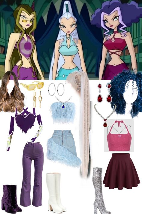 Icy Outfits Winx Club, Element Inspired Outfits, Stormy Winx Club Aesthetic, Winx Cosplay, Trio Costumes, Halloween Club, Cute Group Halloween Costumes, Matching Halloween Costumes, Classy Halloween Costumes