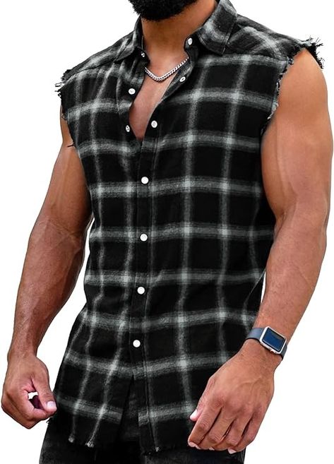 Amazon.com: Men's Sleeveless Flannel Plaid Shirts Casual Button Down Cowboy Vest Shirts : Clothing, Shoes & Jewelry Flannel Vest Outfit, Mens Checked Shirt, Sleeveless Flannel, Cowboy Vest, Flannel Vest, Check Shirt Man, Plaid Shirts, Vest Shirt, Plaid Flannel Shirt