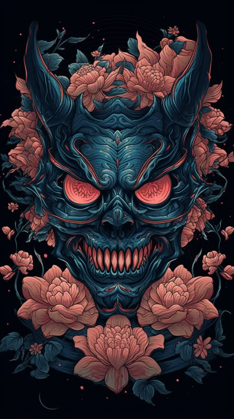 curated by ThetaCursed Japanese Demon Wallpaper, Japanese Oni Mask Wallpaper, Japanese Demon Art, Asian Demon, Japanese Demons, Japanese Demon Tattoo, Japanese Demon Mask, Oni Art, Japanese Oni Mask