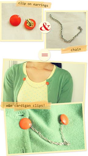 finally a use for all of grandma's clip on earrings! Diy Cardigan, Cardigan Clips, Sweater Clips, Diy Sweater, Sweater Clip, Crafty Craft, Diy Projects To Try, Diy Accessories, Diy Fashion