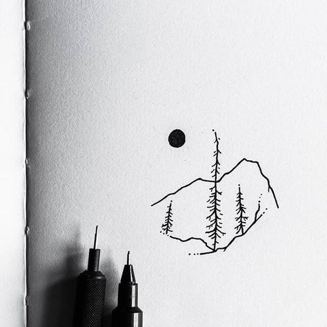 Message Illustration, Tattoo Tree, Tree Moon, Cali Trip, Mountain Tree, Landscape Tattoo, Mountain Drawing, Minimalist Drawing, Landscape Sketch