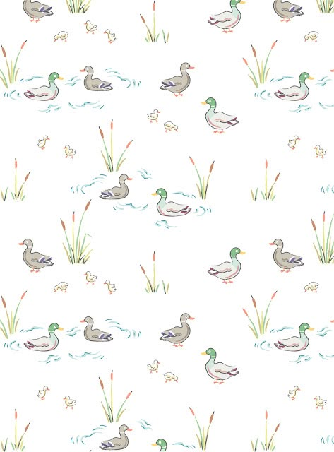 Emily Kiddy: Print and Pattern Vintage Duck Wallpaper, Duck Pattern Wallpaper, Duck Pond Drawing, Pond Doodle, Pond Nursery, Duck Background, Ducks Wallpaper, Pond Wallpaper, Unicorn Sketch