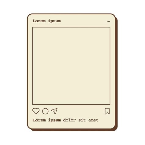 Social media photo frame template with place for text. Camera app with retro aesthetic design. Picture post with like, share and comment icon. Vintage camera preset application. Vector illustration. Aesthetic Frames Template Vintage, Camera Frame Template, Frame Border Design Aesthetic, Comment Icon, Camera Template, Camera Border, Social Media Frame, Photo Frame Template, Social Media Photo