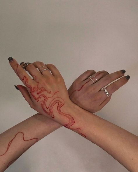 Ink Spill Tattoo, Hand Tattoo Aesthetic, Red Abstract Tattoo, Movement Tattoo, Small And Simple Tattoos, Beautiful Tattoo Designs, Tattoos Instagram, Tato Minimal, Hand And Finger Tattoos