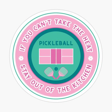 Get my art printed on awesome products. Support me at Redbubble #RBandME: https://www.redbubble.com/i/sticker/Pickleball-If-you-can-t-take-the-heat-by-EvieWoj/42711578.JCQM3?asc=u Pickleball Quotes, Pickleball Design, Kitchen Cute, Polka Dot Background, Pickleball, Custom Magnets, Funny Stickers, The Heat, Custom Stickers