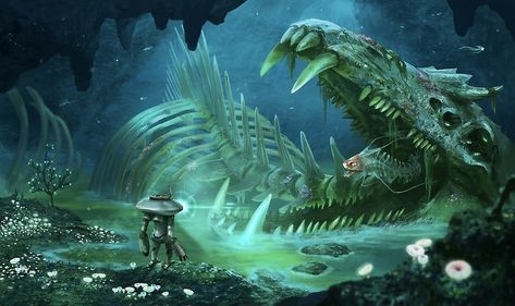 "Exploring the Lost River" Posters by UnknownWorlds | Redbubble Subnautica Creatures, Subnautica Concept Art, Lost River, Ark Survival Evolved, Landscape Concept, Sea Monsters, Environment Concept Art, Creature Design, Fantasy Landscape