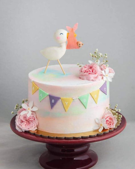 Stork Cake, Baby Reveal Cakes, Baby Stork, Pastel Baby Shower, Cake Designs Images, Cool Cake Designs, Baking Substitutes, Design Cake, Gender Reveal Cake