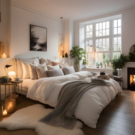 Beautiful bedroom featuring Hampton and Astley Egyptian cotton sateen bedding in pure white. Sateen Bedding, Double Bedding Sets, Egyptian Cotton Bedding, Luxury Duvet Covers, Luxury Bedding Set, Beautiful Bedroom, Redecorate Bedroom, Soft Bedding, Hotel Style