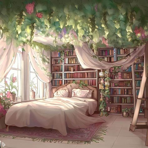 Fantasy Bedroom Art Fairy, Fantasy Garden Bedroom, Whimsical Room Design, Garden Fairy Room Decor, Cottagecore Princess Bedroom, Ethereal Aesthetic Room Decor, Cottagecore Themed Bedroom, Fairy Princess Room Aesthetic, Corrage Core Room