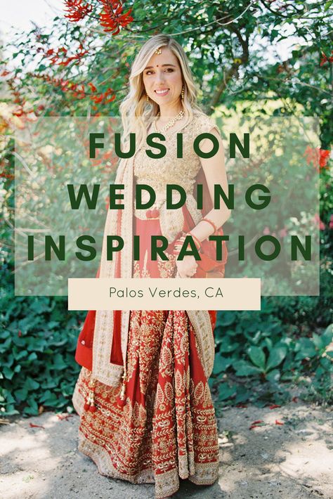 Fusion wedding inspiration: hindu ceremony followed by an american ceremony and reception by the cliffs of Palos Verdes. #fusionwedding Half Indian Wedding, Indian Wedding Reception Ideas, Fusion Wedding Dress, Indian Wedding Party, Indian Fusion Wedding Dress, Indian Style Wedding, Indian Theme Wedding, Small Indian Wedding, Indian Wedding Attire