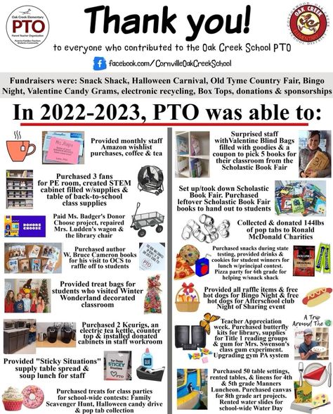 Pto Monthly Ideas, Pto Back To School Event, Pta Communication, January Pto Ideas, High School Pto Ideas, Pto Auction Ideas, Pta Meeting Snacks, Pta Community Events, Welcome Back Teacher Gifts From Pta