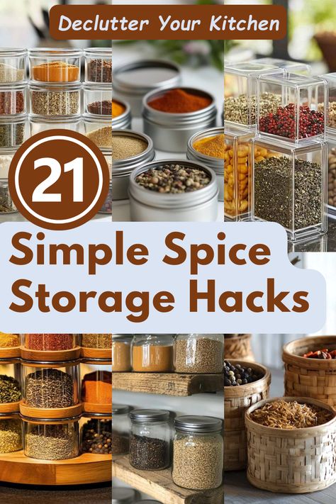 Say goodbye to cluttered cabinets with these easy spice storage hacks! Perfect for small kitchens, these ideas bring order and style to your cooking space. #SpiceStorage #KitchenOrganization #StorageHacks #OrganizedKitchen #CookingTips Seasonings Organization Kitchen, Ideas For Spices In Kitchen, Organizing Spices In A Drawer, Camping Spice Storage, Small Kitchen Spice Storage, Spice Containers Ideas, Spices Organization Ideas, Spice Jars Ideas, Herb Storage Ideas