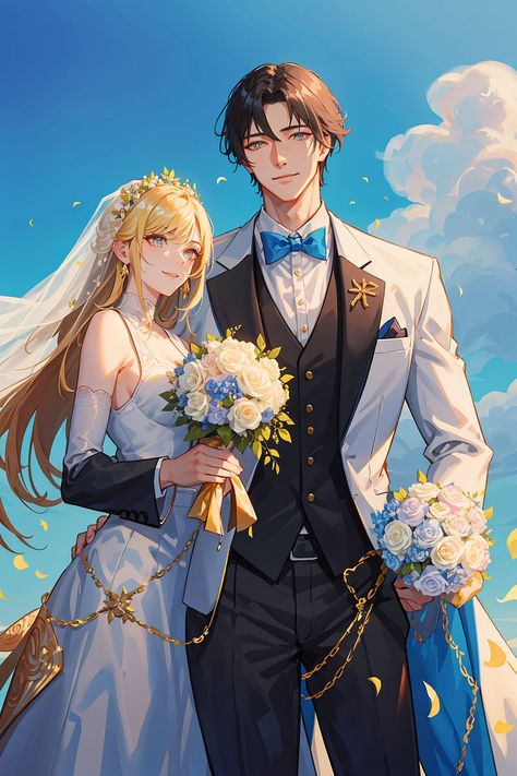 Marriage Anime Couple, Anime Marriage, Anime Wedding Dress, Anime Wedding, Anime Cupples, Romantic Anime Couples, Cute Animal Drawings Kawaii, Cute Couple Art, Anime Love Couple