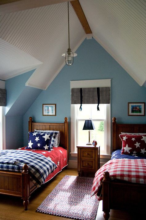 Patriotic Boys Bedroom, Patriotic Bedroom Ideas, Bedroom Ideas Country, Red White And Blue Bedroom, Americana Nursery, Vintage Americana Decor, Americana Bedroom, Patriotic Room, Patriotic Bedroom