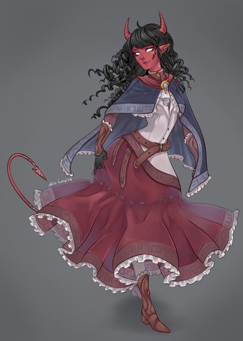 artist:Skyler Fenenbock; date:2018-08; pub:Artstation; for:commission Female Tiefling, Tiefling Female, Dnd Tiefling, Character Commission, Character Design Cartoon, Pathfinder Character, Dungeons And Dragons Characters, Dnd Art, D&d Dungeons And Dragons