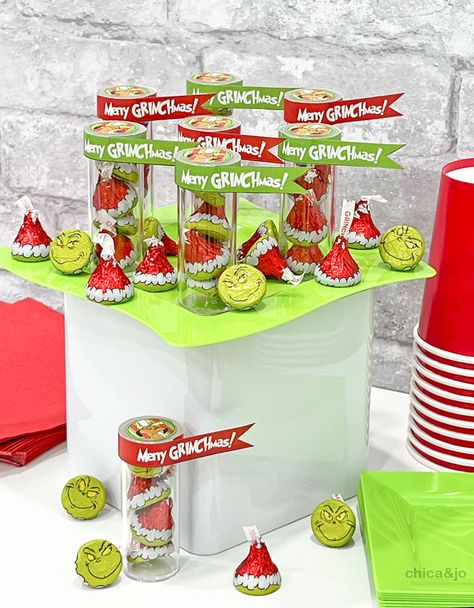 The Grinch Party Favors, Grinch Party Favors For Adults, Grinch Christmas Party Favors, Grinch Party Favors Kids, Grinch Kisses Tag, Grinch Goody Bags, Party Favors For Christmas Party, Grinch Favors, Grinch Party Decorations Diy