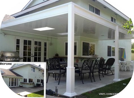 Advantages of vinyl patio covers over aluminum http://vinyl-concepts.com/aluminum-patio-covers/ #patio #patiocovers #vinylconcepts Stairs Farmhouse, Pool Entertaining, Vinyl Patio Covers, Patio Roofs, Alumawood Patio, Entertaining Patio, Patio House, Aluminum Patio Covers, Patio Floor