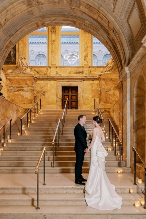 Boston Library Wedding, Library Wedding Aesthetic, Small Church Weddings, Boston Public Library Wedding, Wedding Staircase, Public Library Wedding, Massachusetts Wedding Venues, Boston Wedding Venues, Twilight Wedding